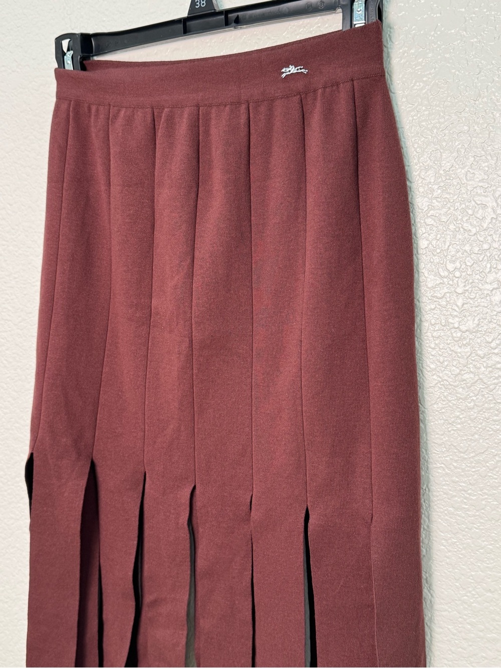 Longchamp SS26 Knit 2 Piece Set S Burgundy Crop Top Fringe Midi Skirt Italy - Picture 10 of 15